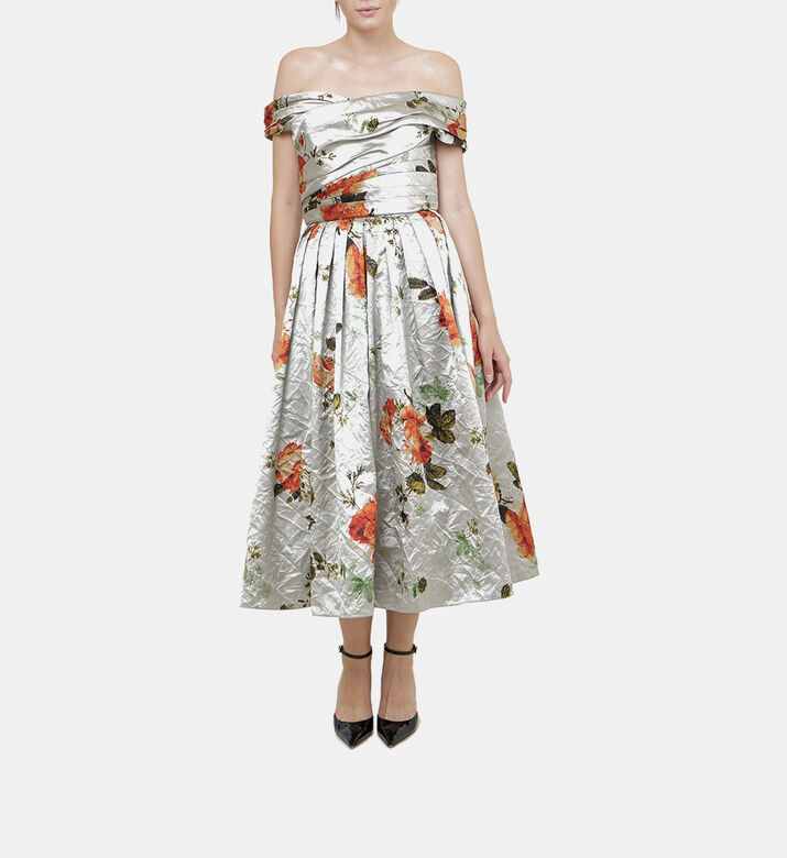 Floral-print Off-shoulder Midi Dress Floral-print Off-shoulder Midi Dress