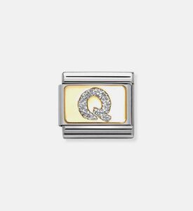 حلية بحرف كيو كلاسيكية وفضية لامعة قابلة للتركيب