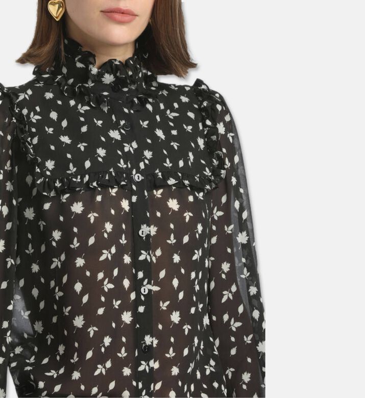 Luisa Spagnoli Lifar Sheer Leaf-print Button-down Front Blouse, Model View