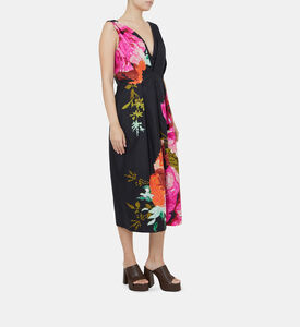 فستان ميدي بطبعة أزهار بطيات