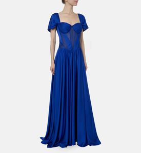 AAVVA Ruffle Structured Bodice Maxi Gown, Blue, M, Model View