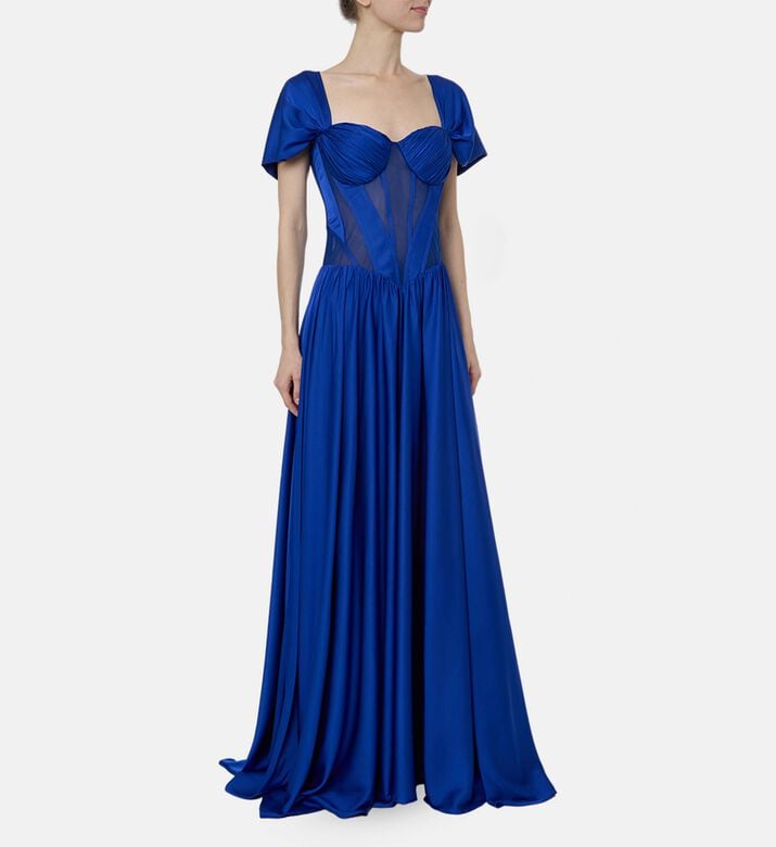 AAVVA Ruffle Structured Bodice Maxi Gown, Blue, M, Model View