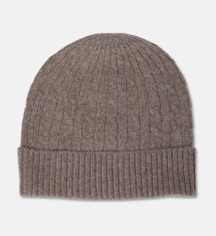 Galeries Lafayette Cable-knit Turn-up Beanie Hat, Brown, Fs, Packshot View