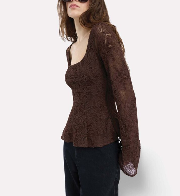 Rotate Floral Embroidered Strapless Top, Model View