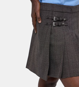 Prince Of Wales Wool Pleated Wrap Mini Skirt