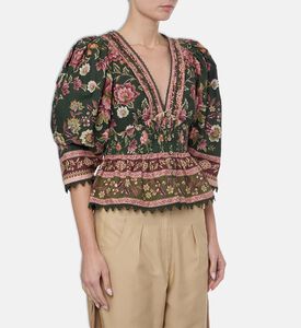 Farm Rio All-over Floral-print V-neck Blouse, Model View