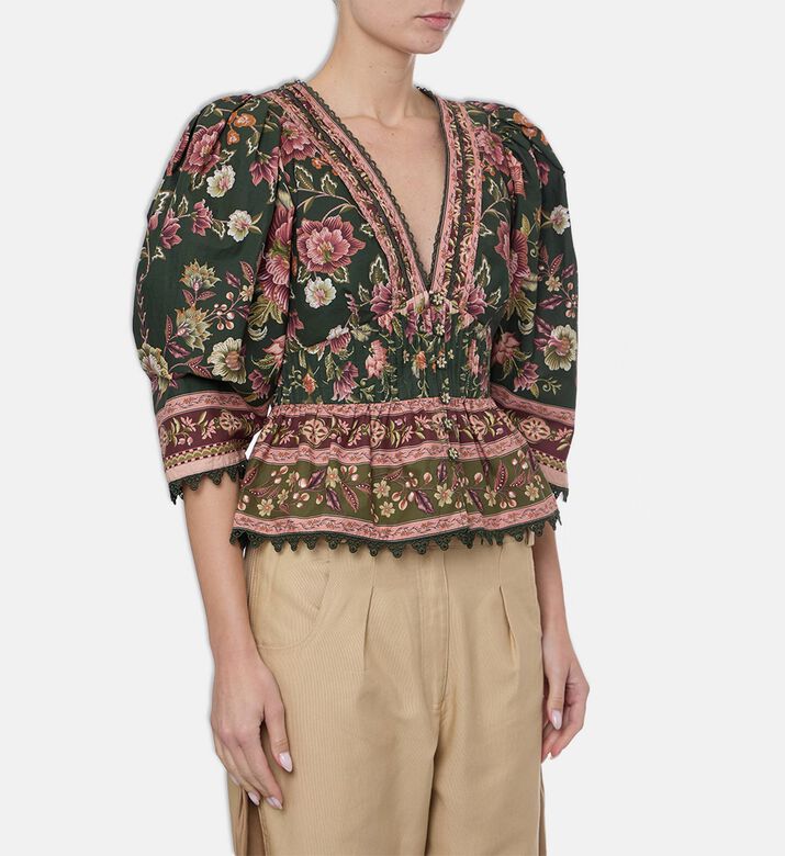 Farm Rio All-over Floral-print V-neck Blouse, Model View
