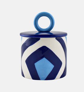 وعاء سيراميك بغطاء ومقبض بنقوش هندسية