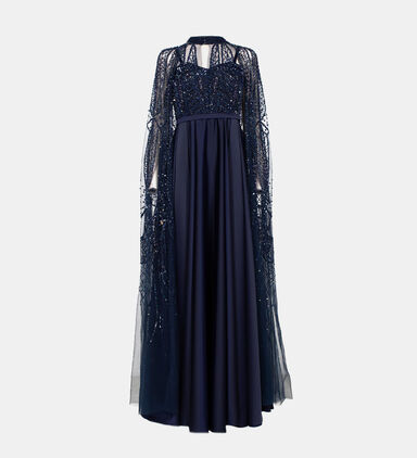 Rhinestones Cape Maxi Dress