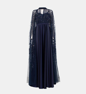 Rhinestones Cape Maxi Dress Rhinestones Cape Maxi Dress