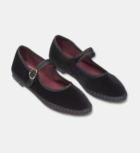 Flabelus Antionia Velvet Buckled Strap Mary Janes, Black, Eu-37, Packshot View