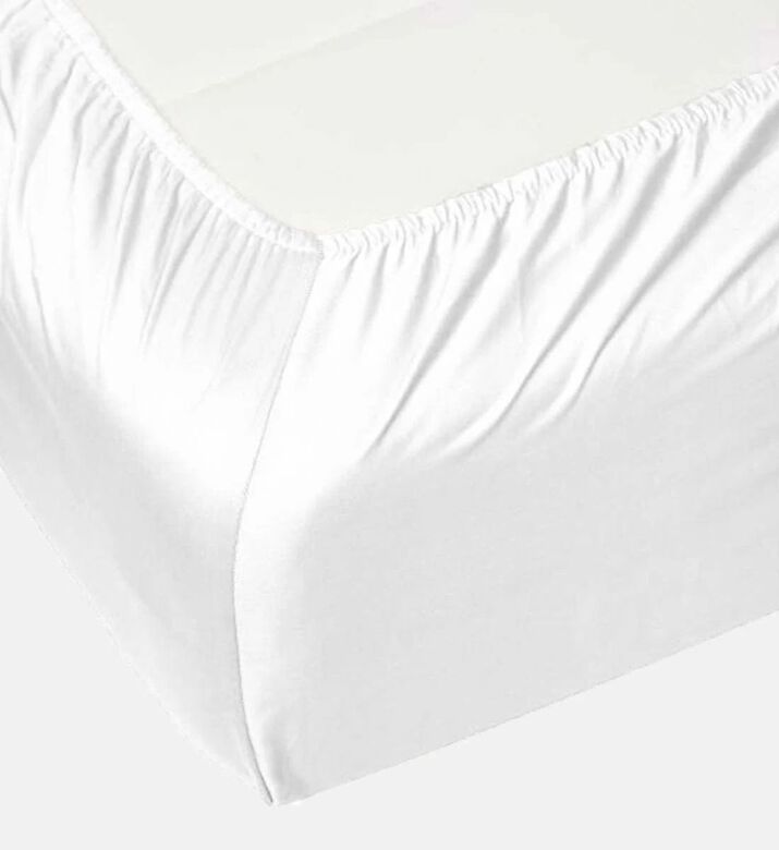 Home Deco and More Cotton Satin Bed Fitted Sheet, White, 160x200-cm, Packshot View