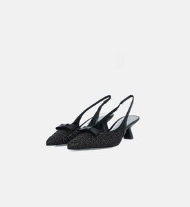 حذاء بكعب عالٍ منسوج بمقدمة مدببة وسير خلفي مفتوح