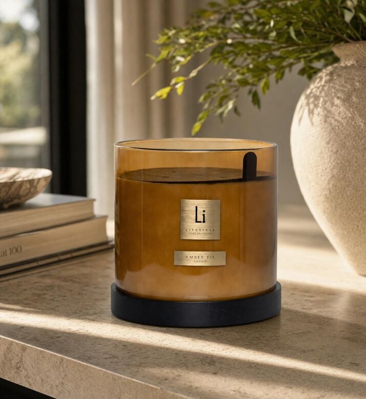 Lifestyle Home Amber Fie Xxl Luxury Amber Glass Candle, Model View