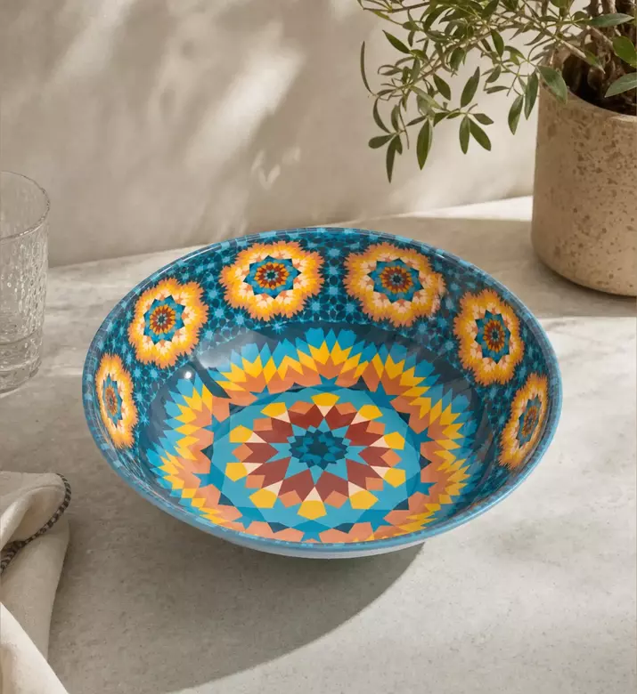 Images D'Orient Teal Melamine Round Bowl, Model View