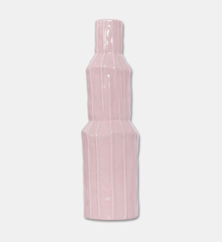 Kersten Ceramic Glazed Ribbed Vase, Pink, 8.2x8.2x28.5-cm, Packshot View