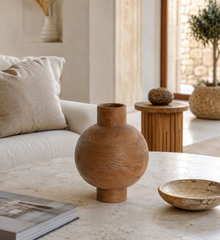 Light and Living Barumi Wooden Rounded Vase, Dark-brown, 33x45-cm, Packshot View