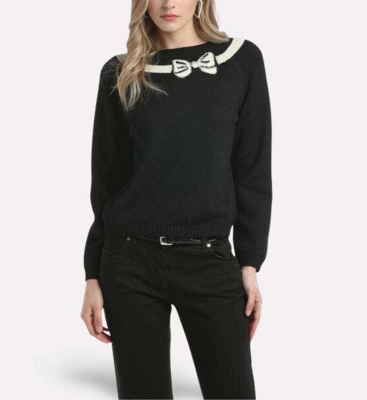 Luisa Spagnoli Malfa Intarsia Bow Boat-neck Pullover, Model View
