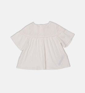 بلوزة بأكمام قصيرة مطرزة بأزهار