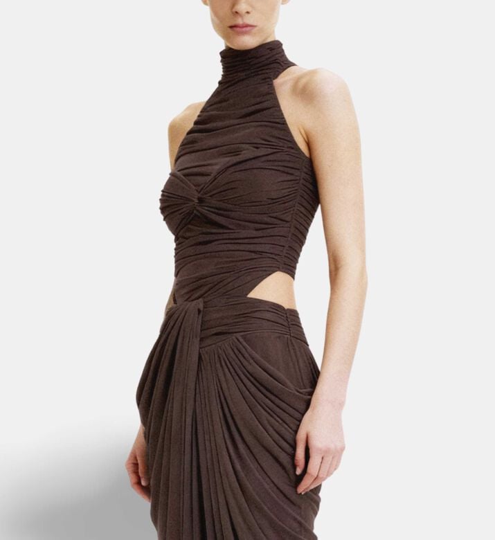 JW PEI Ruched Twist-front Halter Bodysuit, Model View