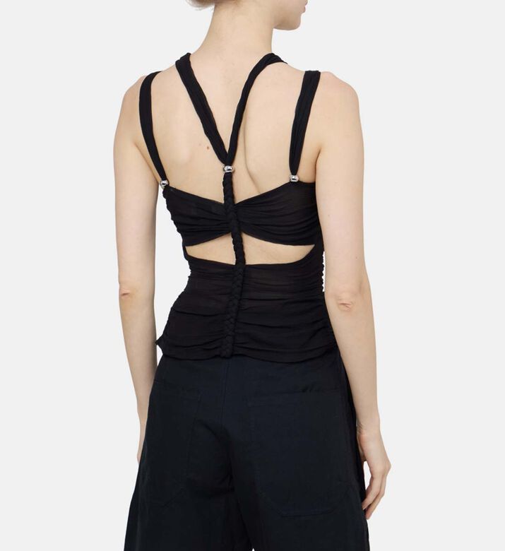 بلوزة ريفون حريرية مجمعة بأشرطة