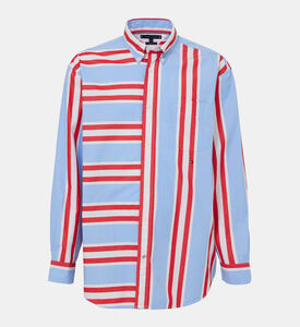 قميص بخطوط مختلطة بقصة عادية