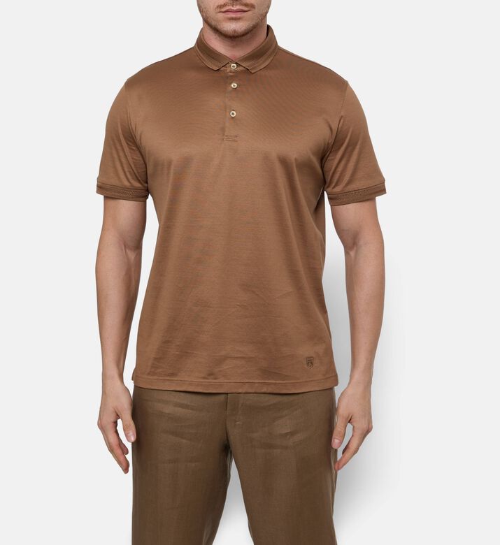 Corneliani Cotton Solid Jersey Polo, Natural, 54, Model View