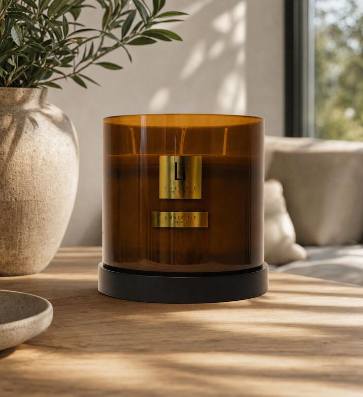 Lifestyle Home Amber Fie Xxl Luxury Glass Amber Candle, Model View