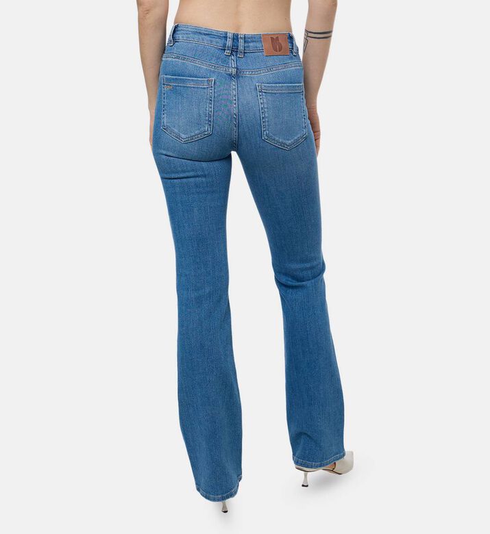 Ba and Sh Patch Pockets Flared Denim Pants, Model View