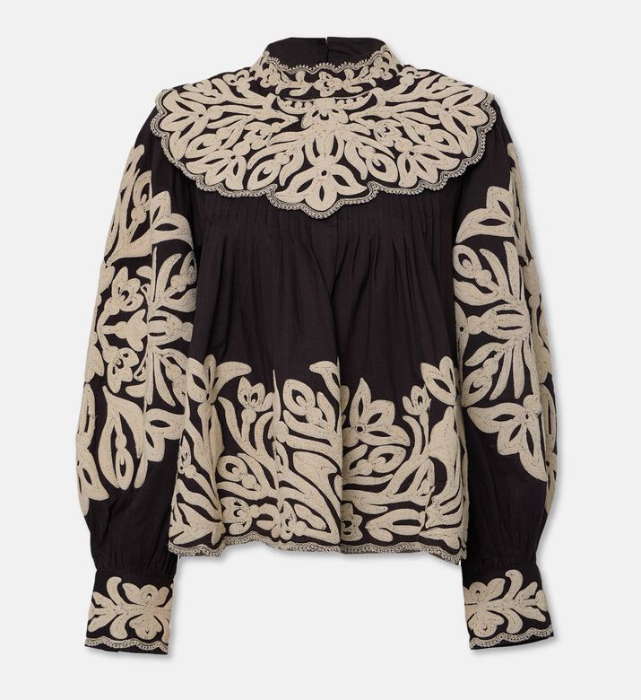 Sea NY Alexandra Floral Appliques Embroidered Cuffs Blouse, Packshot View