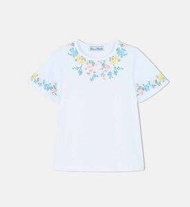 Floral-embroidery Crewneck T-shirt