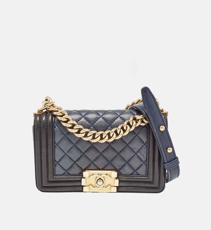 Chanel Quilted Leather Two-toned Small Boy Flap Bag Preowned