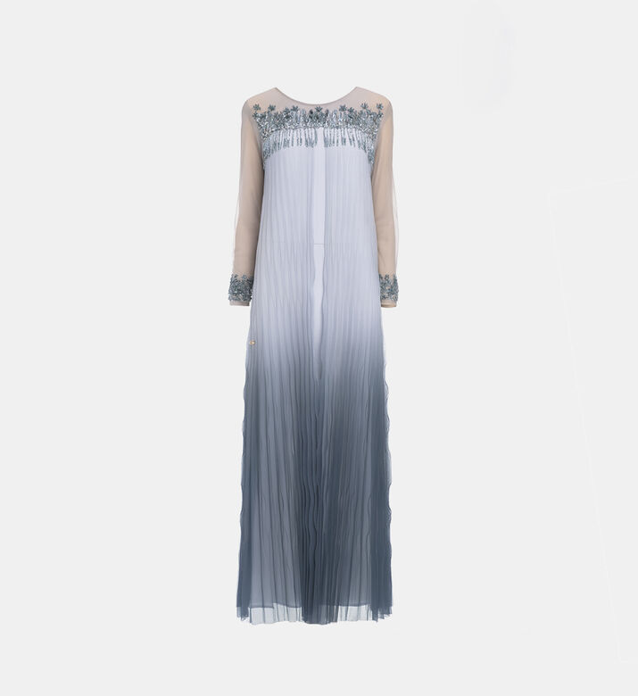 Suzy Matar Bead Embellished Pleated Tulle Satin Dress, Blue, S, Packshot View