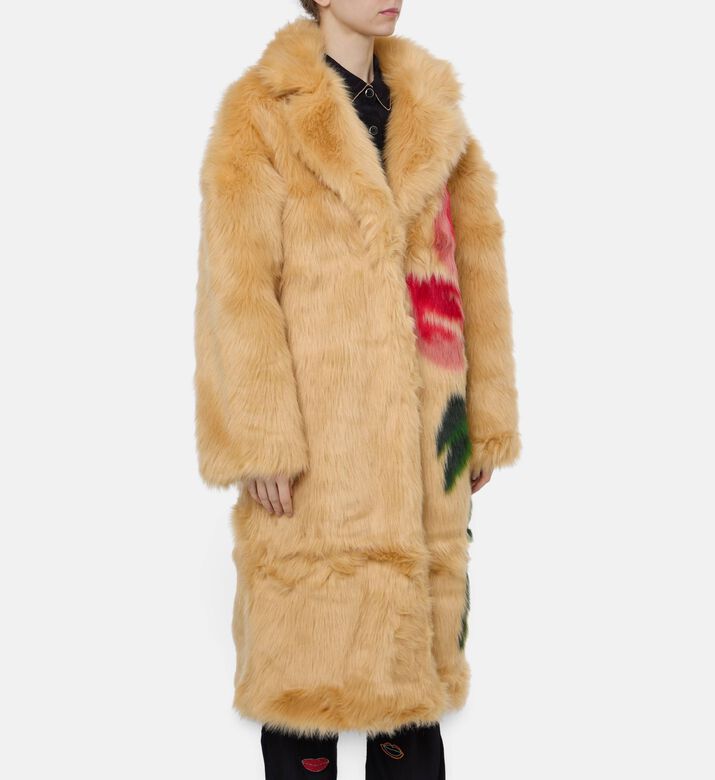 Farm Rio Faux Fur Floral-print Regular-fit Coat, Model View