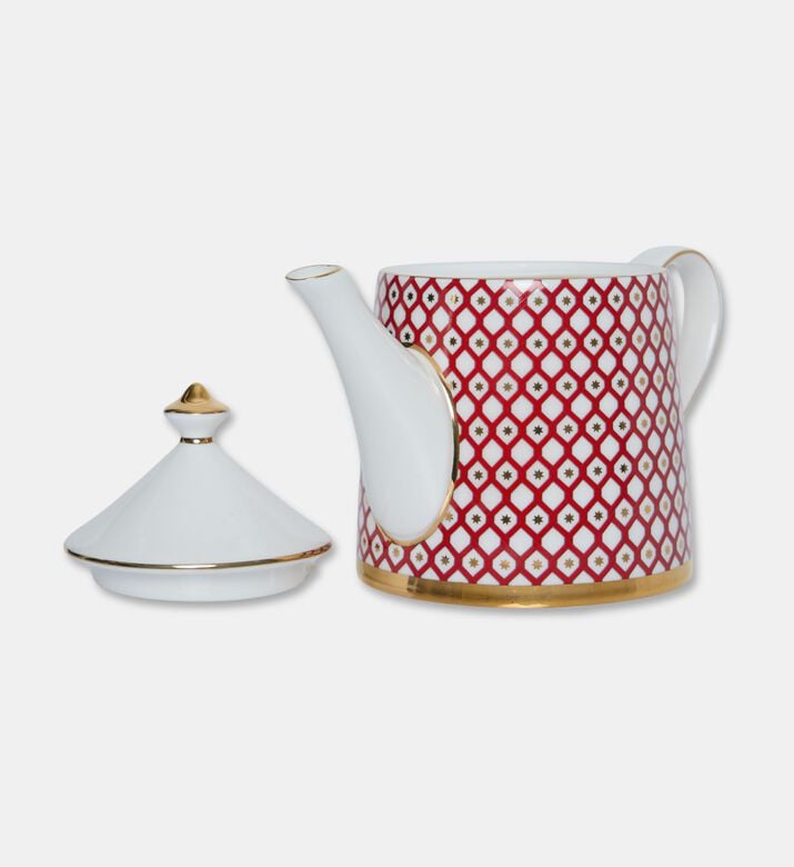 Imperial Gold-tone Handle Spout Red Lattice Teapot, Packshot View
