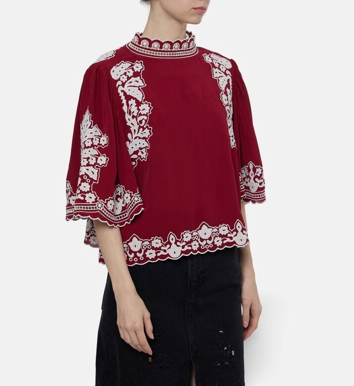 Farm Rio Bicolor Palm Tree-embroidery Blouse, Model View