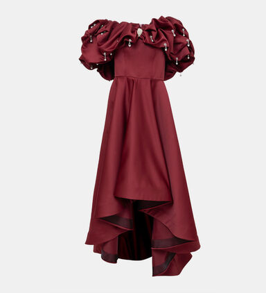 Satin Puffy Off-shoulder Dress