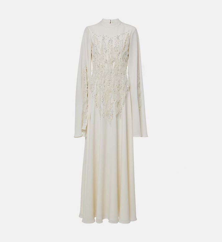 Beaded Floral Cloche Maxi Dress