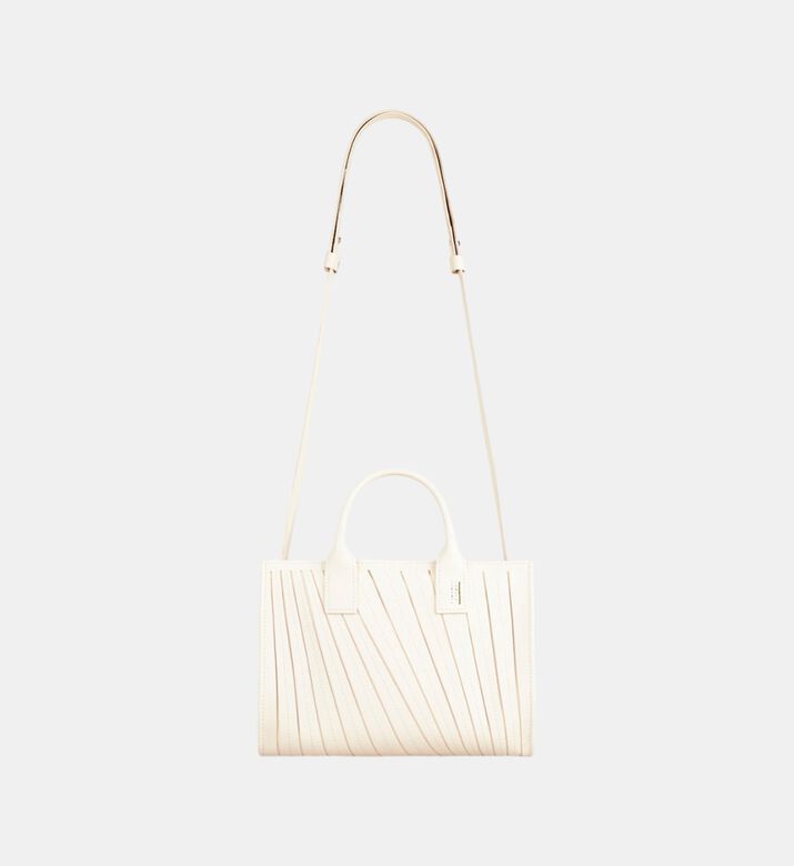 Camille Fournet Signature Calf Leather Pleated Midi Tote Bag, Cream, Packshot View