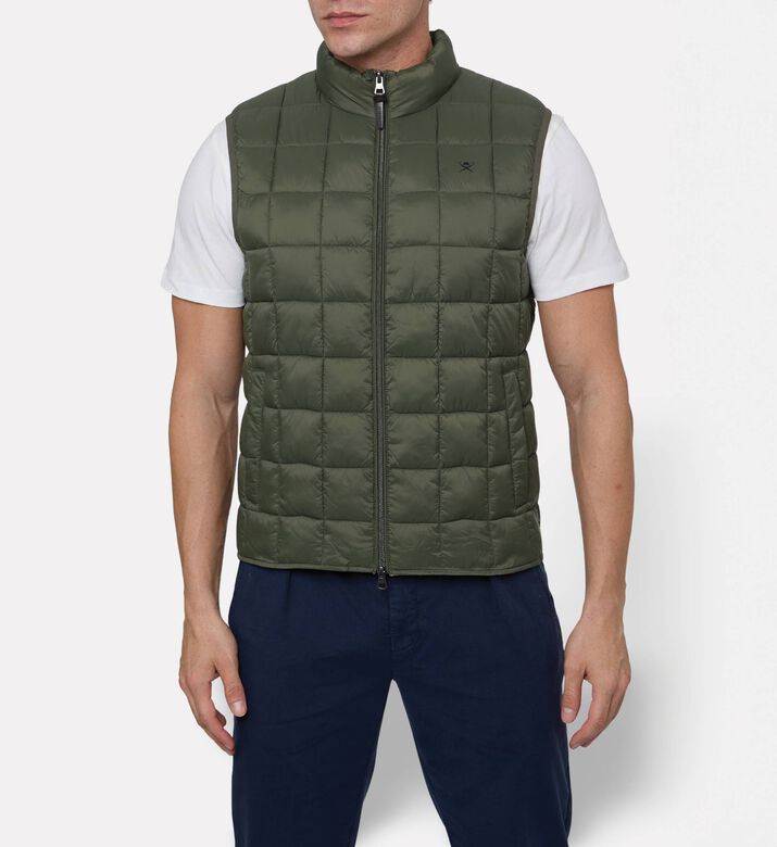 Hackett London Ultra-high Neck Zip Fastening Vest, Green, M, Model View
