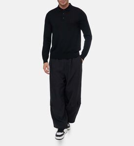 Vince Two-button Placket Long-sleeve Polo Shirt, Black, S, Model View