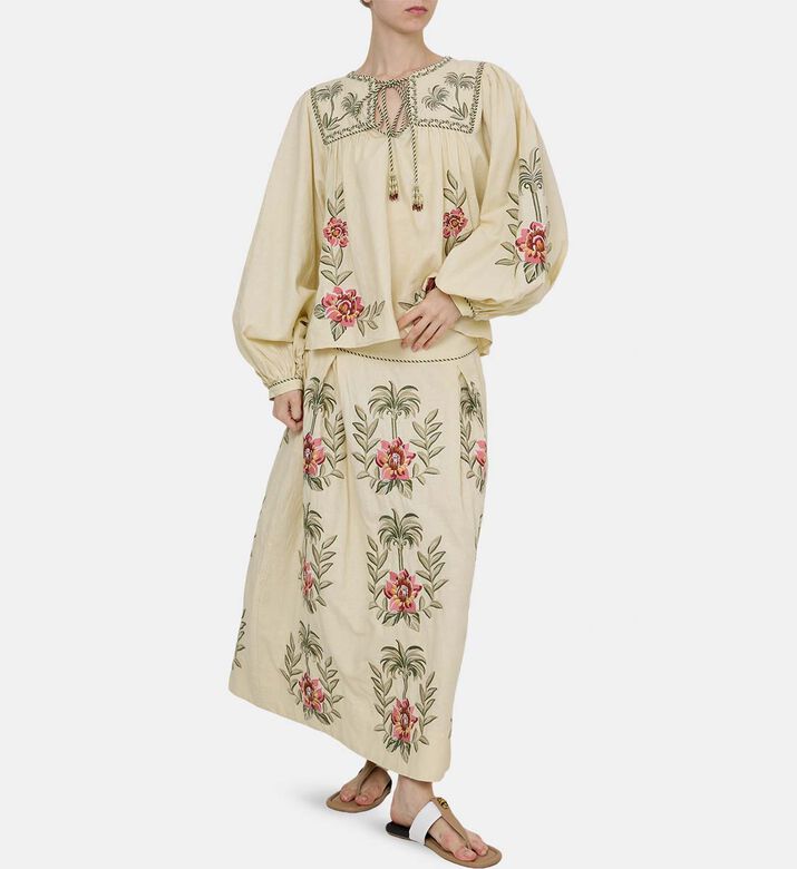 Sand Tropical Floral Embroidered Maxi Skirt Sand Tropical Floral Embroidered Maxi Skirt