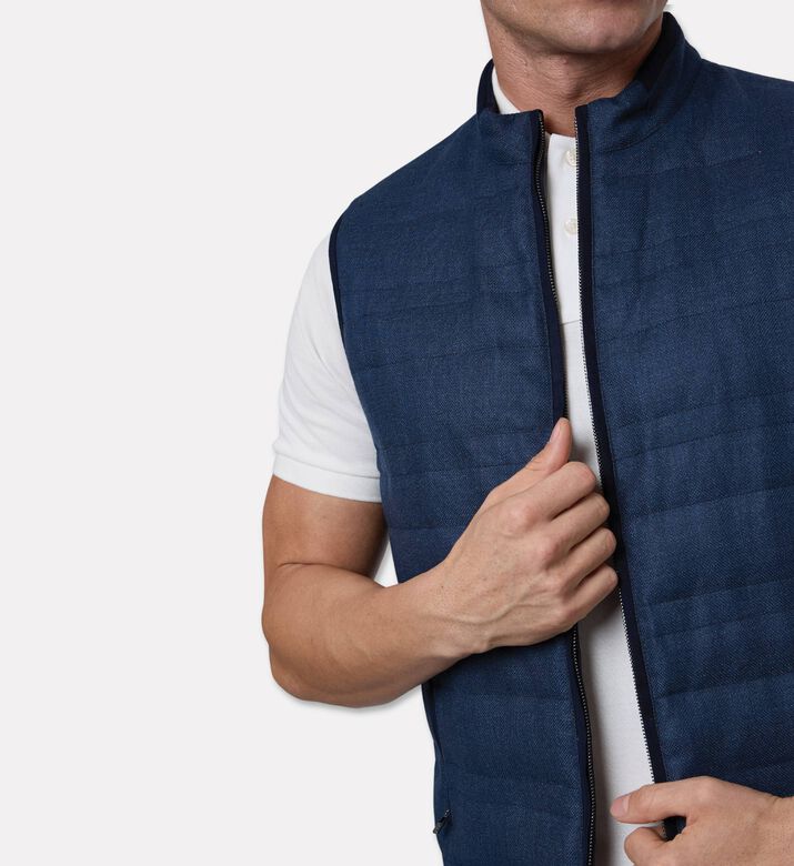 Corneliani Side-zip Pockets Slim-fit Vest, Navy, 58, Model View