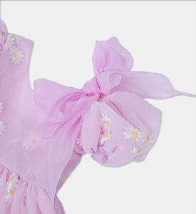 فستان تول واسع مزين بأزهار الأقحوان