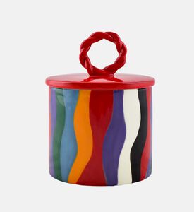 Ceramic Stripe Design Lid Handle Jar