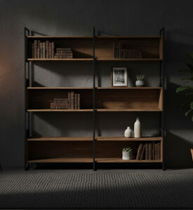 Home Deco and More Judy Iron Pine Bookcase, Packshot View Home Deco and More Judy Iron Pine Bookcase, Packshot View