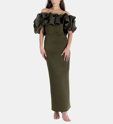 منتفخ قبالة الساتان الكتف مع Bodycon النيوبرين