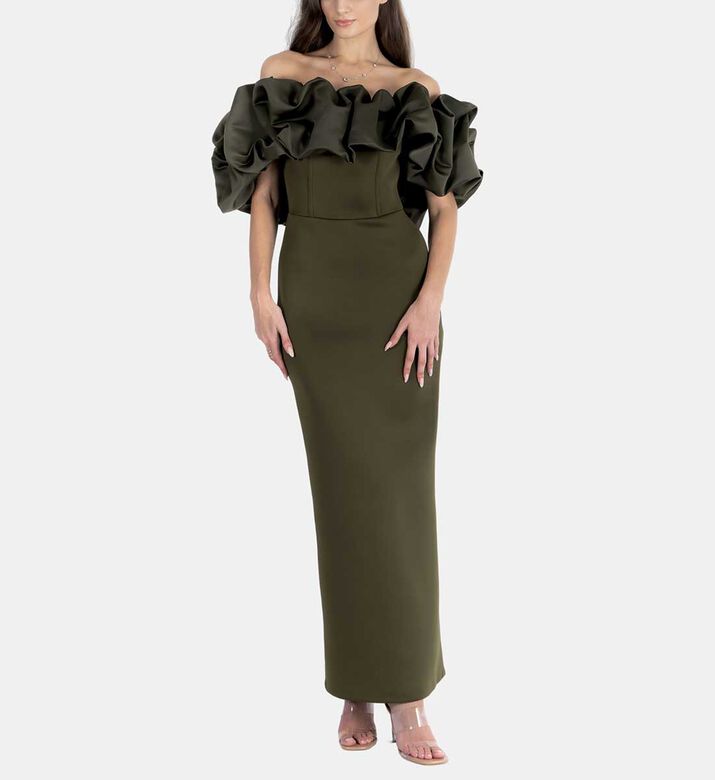 منتفخ قبالة الساتان الكتف مع Bodycon النيوبرين