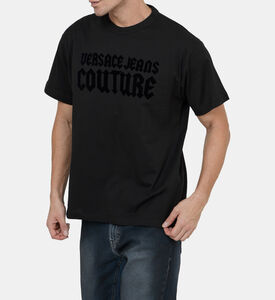 تيشيرت قطن بقصة عادية وطبعة شعار