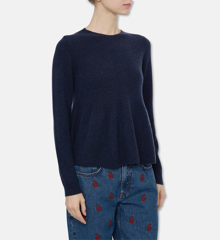 Ba and Sh Ruffle Hem Button Closure Sweater, Dark-blue, Xs, Model View